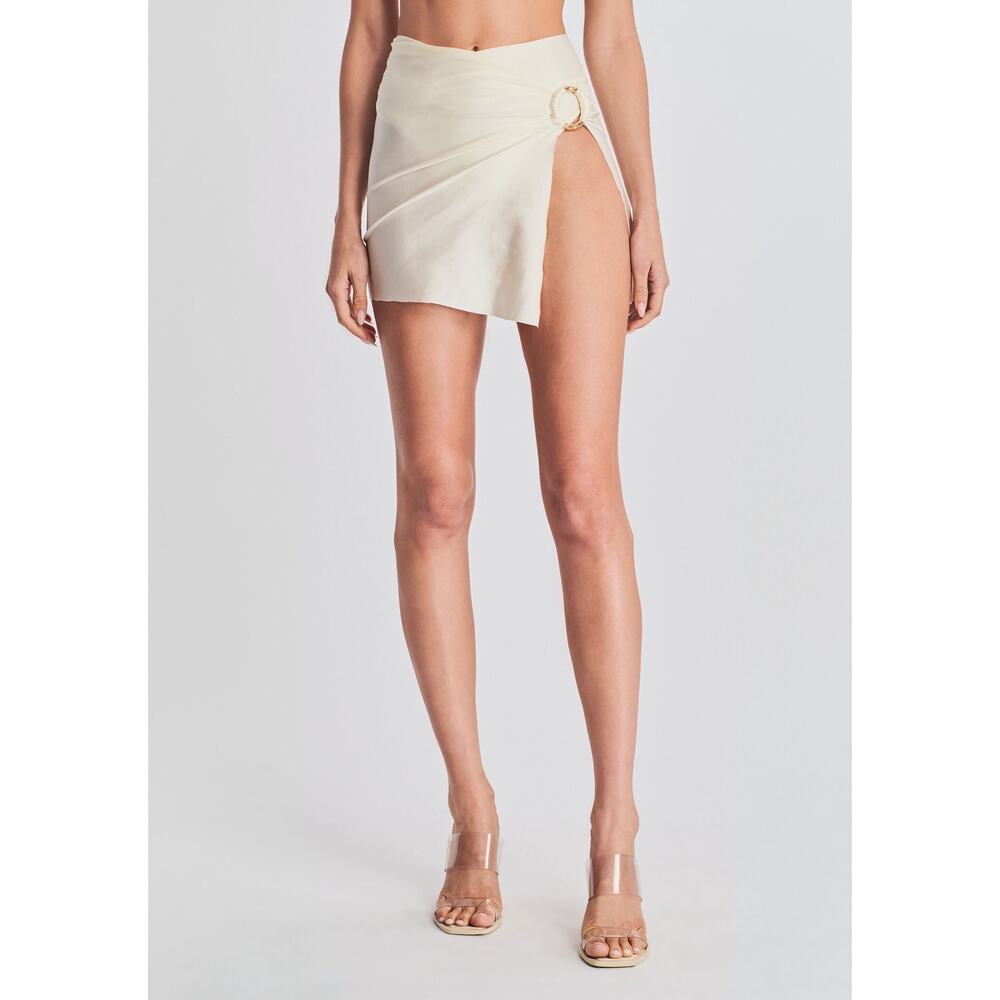 Retrofete Cream Mini Wrap Skirt with Ring Detail